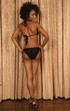 Sexy pretty woman wearing CharmaineLouise Intimates CLIntimates Diana black cashmere crochet bra crochet string bikini panties